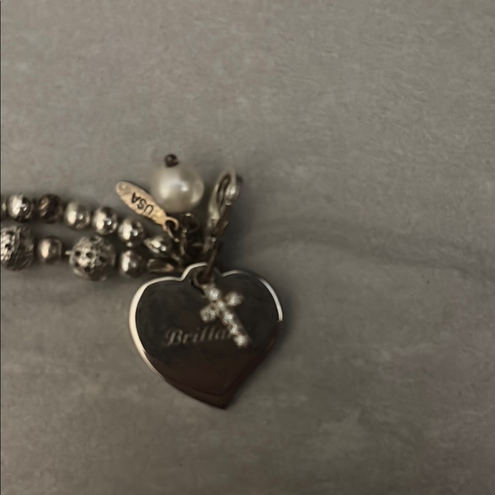 Engraved Bracelet with Heart Charm and Cross - Picture 5 of 6
